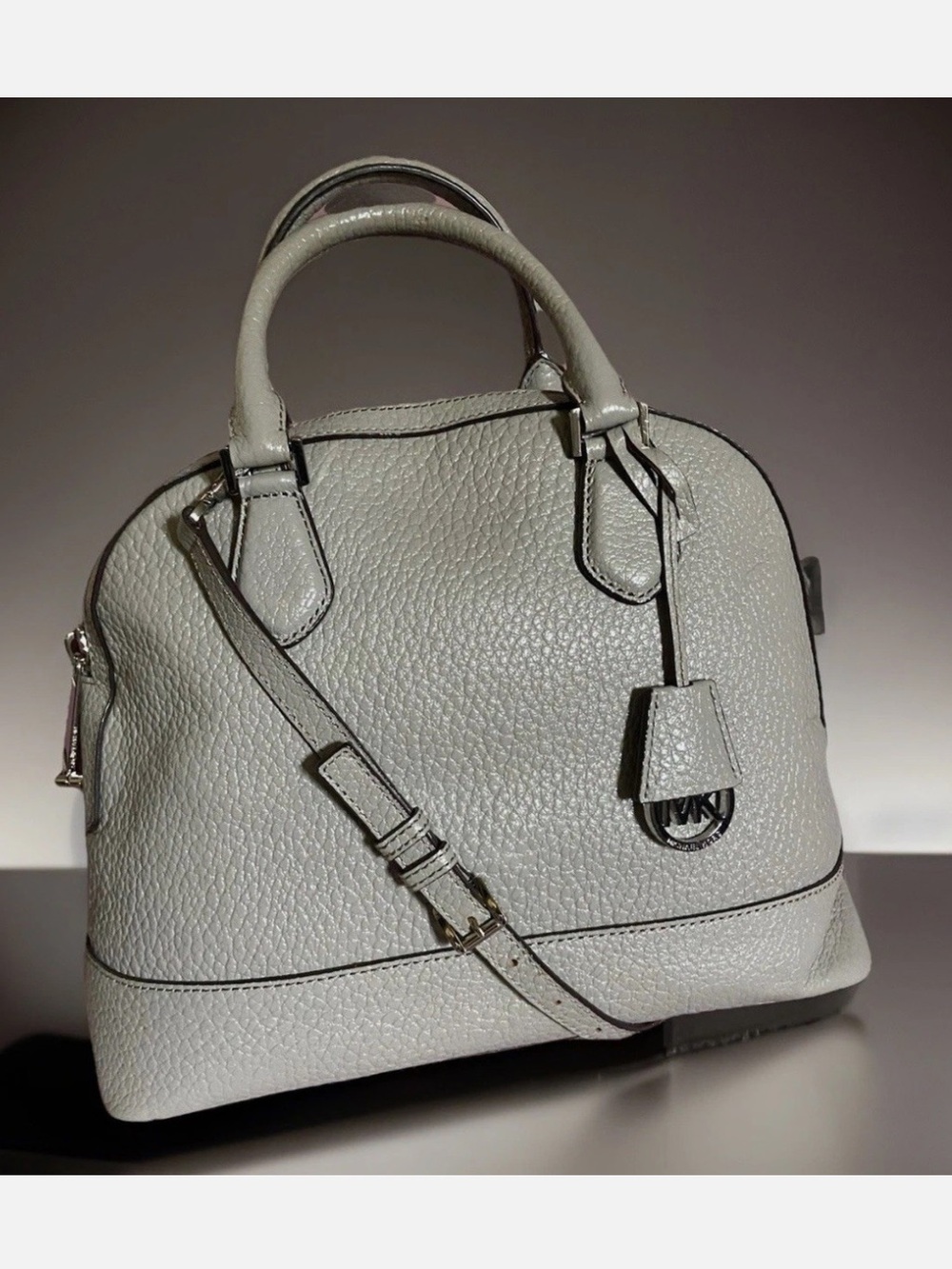 MICHAEL Michael Kors Smythe Gray Leather Convertible Dome Satchel Bag-Pearl Gray
